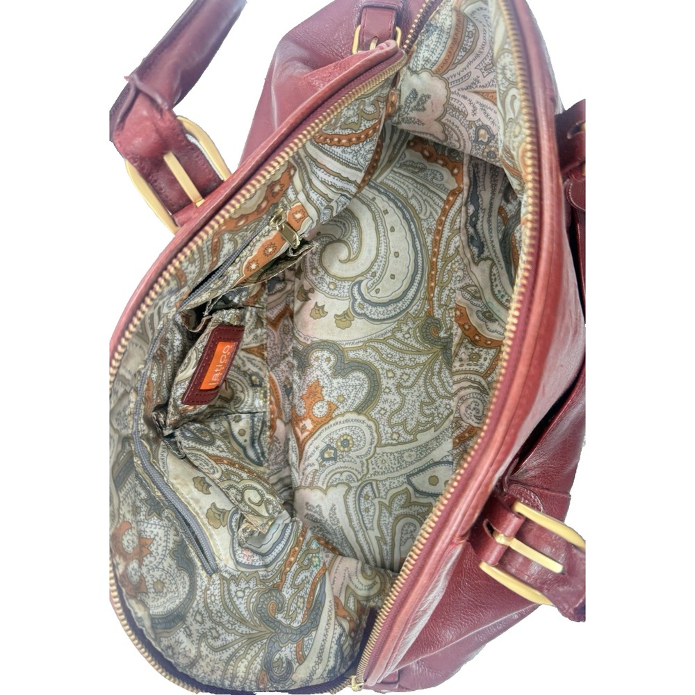 Latico Leathers Burgundy Leather Dome Shoulder Bag Gold Hardware Satchel Red - Picture 9 of 12